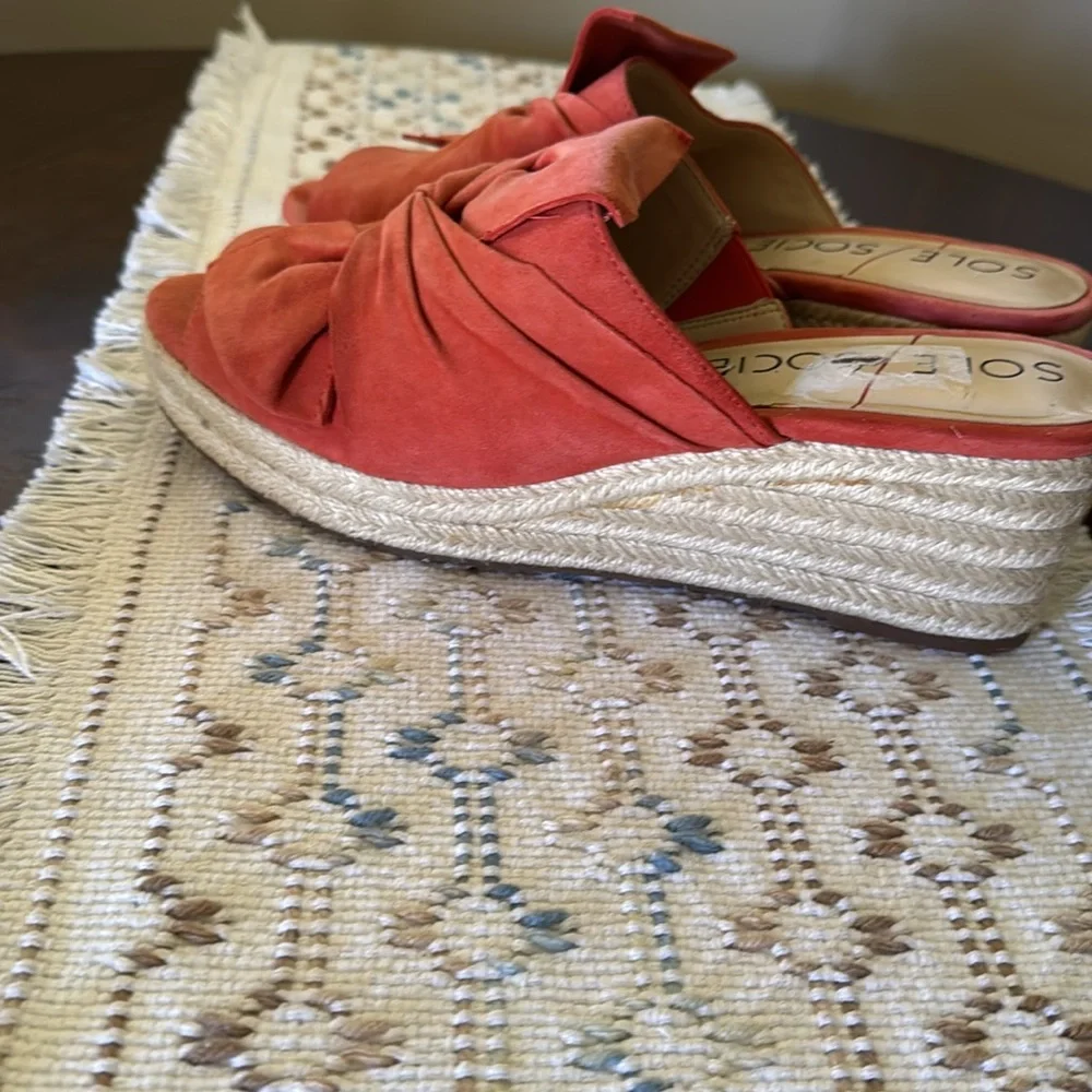 Sole Society Carima Leather Orange Wedge Sandals for Women Size 9.5